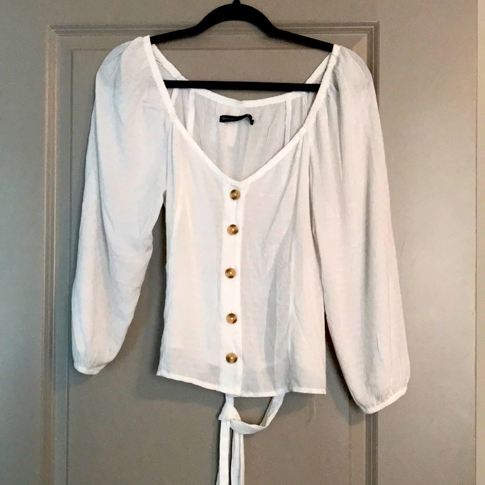 NWOT Abercrombie & Fitch white button tie blouse, new without tags